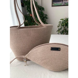 Double Knot Design Bailey 2li Takım Plaj Çantası , El Çantası Clutch, Totebag, Kadın Çanta, Yazlık, Hediyelik, hasır Jüt Tress