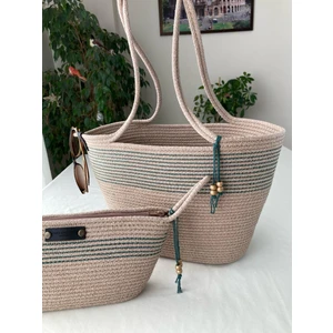 Double Knot Design Bailey 2li Takım Plaj Çantası , El Çantası Clutch, Totebag, Kadın Çanta, Yazlık, Hediyelik, hasır Jüt Tress