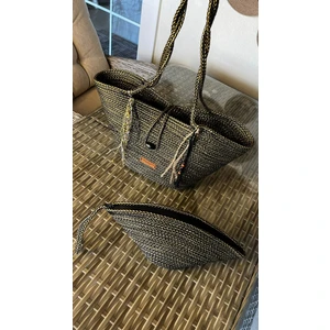 Double Knot Design Bailey 2li Takım Plaj Çantası , El Çantası Clutch, Totebag, Kadın Çanta, Yazlık, Hediyelik, hasır Jüt Tress