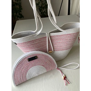 Double Knot Design Bailey 2li Takım Plaj Çantası , El Çantası Clutch, Totebag, Kadın Çanta, Yazlık, Hediyelik, hasır Jüt Tress