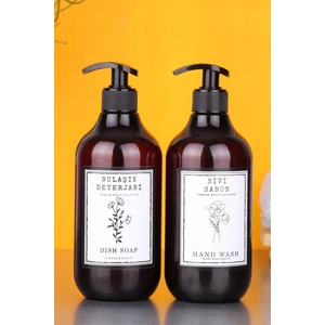 EA Home Concept Amber 2'li Bulaşık Deterjanı ve Sıvı Sabun Şişesi Sabunluk Seti 500 ml Plastik Şişe