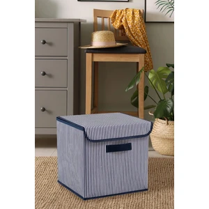 Rope Home Lacivert Çizgili Kapaklı Dolap Içi Çamaşır Oyuncak Düzenleyici Katlanır Saklama Kutusu 30X30X30