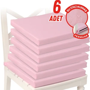 Fermuarlı 6'lı Sandalye Minderi Su Itici Kumaş 40X40 cm Sünger Sandalye Minderi Bağcıklı Pembe