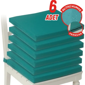 Fermuarlı 6'lı Sandalye Minderi Su Itici Kumaş 40X40 cm Sünger Sandalye Minderi Bağcıklı Yeşil