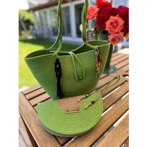 Double Knot Design Bella 2li Takım Plaj Çantası , El Çantası Clutch, Totebag, Kadın, Yazlık, Hediyelik