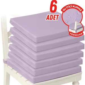 Fermuarlı 6'lı Sandalye Minderi Su Itici Kumaş 40X40 cm Sünger Sandalye Minderi Bağcıklı Lila