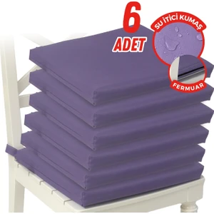 Fermuarlı 6'lı Sandalye Minderi Su Itici Kumaş 40X40 cm Sünger Sandalye Minderi Bağcıklı Mor