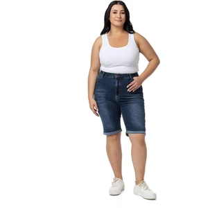 Disentis Modest Büyük Beden Paçası Katlamalı Beş Cepli Denim Lacivert Şort