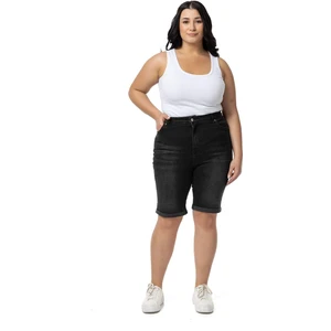 Disentis Modest Büyük Beden Paçası Katlamalı Beş Cepli Denim Siyah Şort