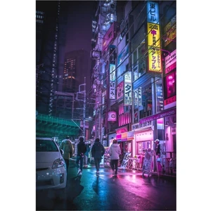 Tokyo Japonya'da Cyberpunk Anime Estetiği Tablo Ahşap Poster Dekoratif