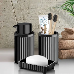 Banyo Takımı Diş Fırçalık Sıvı Sabunluk Katı Sabunluk 3'lü Set Siyah