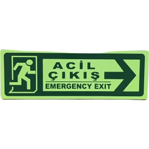 Çizgi Yangın Söndürme 30X10 cm Fosforlu Yangın Uyarı (Exit-Çıkış) Uyarı Levhası (Sağ Yön)