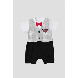 Chicsy Baby  Pamuklu Ekose Hırkalı Papyonlu T Erkek Bebek Tulum Doğum Günü Düğün Nişan