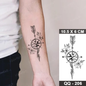 Gerçekci Pusula ve  Çiçek  Minimal  Geçici Dövme Tattoo