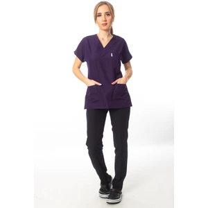Simirna Üniforma Alpaka Üst Koyu Mor Alt Siyah Cerrahi Doktor Hemşire Scrubs Forma Takım