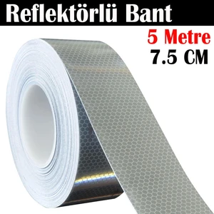 Reflektörlü Bant Beyaz Reflektif Fosforlu Şerit Bant 7.5 cm 5 Metre Ikaz Bandı