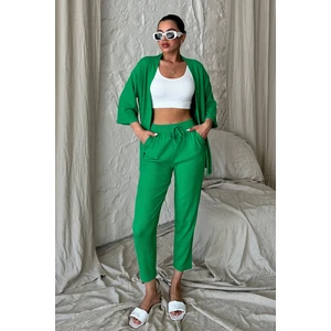 CMZ Collection Yeşil Bürümcük Kimono Takım