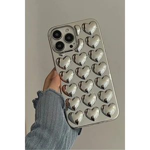 Apple iPhone 14 Pro Uyumlu Kılıf Krom Gümüş Kalp Şık Darbelere Karşı Dayanıklı Yumuşak Silikon Kılıf