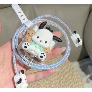 Bilişim Aksesuar Apple iPhone 20W Uyumlu Şarj Başlık Kablo Koruyucu ve Spiral Kablo Koruyucu 3 Lü Snoopy Set
