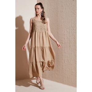 Relaxed Fit Volanlı Uzun Elbise Kadın Elbise 611EL010