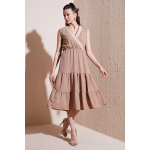 Regular Fit Kruvaze Yaka Midi Elbise Kadın Elbise 6118103