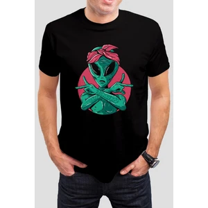 Uzaylı Baskılı Siyah Unisex Tişört C584