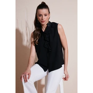 Yakası Volanlı Regular Fit Kolsuz Gömlek Bayan Gömlek 611GO0110