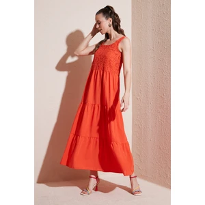 Relaxed Fit Volanlı Uzun Elbise Kadın Elbise 611EL010