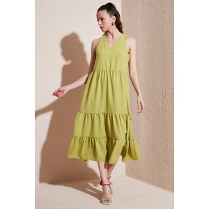 Relaxed Fit V Yaka Volanlı Midi Elbise Kadın Elbise 611EL011