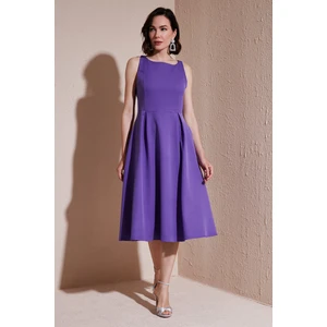 Bisiklet Yaka Regular Fit Cepli Pileli Midi Elbise Kadın Elbise 6051963