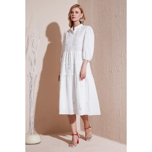 Regular Fit Truvakar Kollu Midi Dokuma Elbise Kadın Elbise 611EL0882