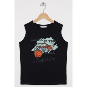 Sıfır Kol Yazı Baskılı Lacivert Renk Erkek Çocuk Tshirt