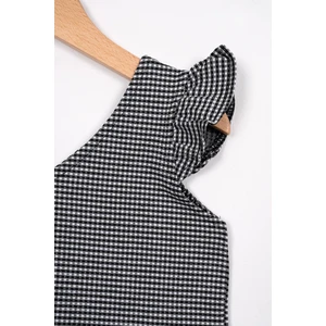 V Yaka Sıfır Kol Fırfır Detaylı Siyah Renk Renk Kız Cocuk Sortlu Takım