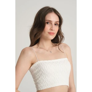 Sumain Design Bürümcük Desenli Askılı Beyaz Crop Top L