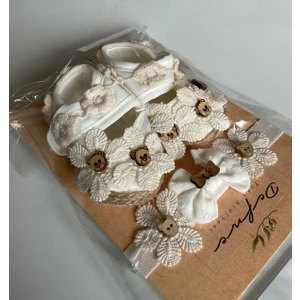 Vav Baby Vavbaby Bandanalı Ayıcık ve Çiçek Desenli Ayakkabı