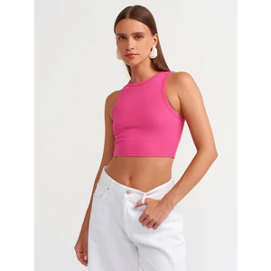 20820 Dikiş Efektli Crop Top-Fuşya