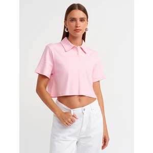 30961 Polo Yaka Top-Toz Pembe