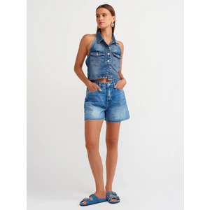 71514 Paçası Kesik Orta Boy Denim Şort-Mavi