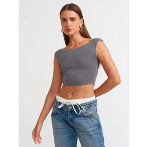20869 Kayık Yaka Crop Top-Füme