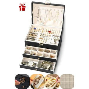 Modern 2 Çekmeceli Takı Mücevher Kutusu Organizer Düzenleyici Siyah 13 X 23 X 10 Cm