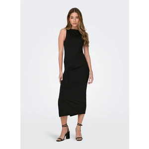 O Yaka Düz Siyah Standart Kadın Elbise Onlea S/l Long Slıt Dress Jrs Now