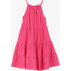 Pembe Kız Çocuk Yuvarlak Yaka Regular Fit Simli Elbise BRB4SG-ELB6008