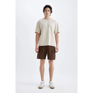 %100 Pamuk Regular Fit Keten Görünümlü Kargo Bermuda Şort B5676AX24SM