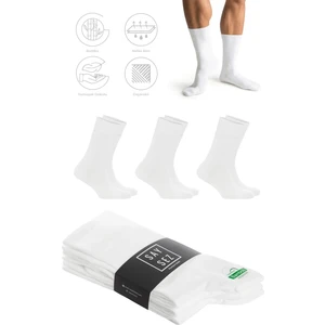Bambu Erkek Soket Uzun Düz Beyaz Renk Çorap Dikişsiz Premium Paket 3'lü / Yıkamalı Kokulu Soft Çorap