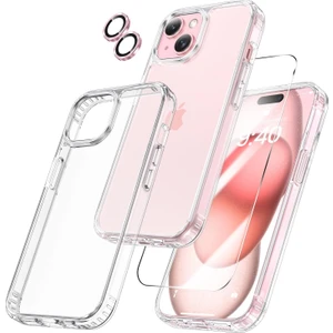 Apple iPhone 15 Şeffaf Kılıf, Kamera Lens Koruyucu, Cam Ekran Koruyucu 3'in 1 Süper Set