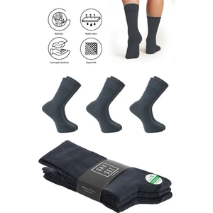 Bambu Erkek Soket Uzun Düz Füme Renk Çorap Dikişsiz Premium Paket 3'lü / Yıkamalı Kokulu Soft Çorap