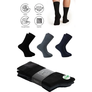 Bambu Erkek Soket Uzun Düz Siyah-Lacivert-Füme Çorap Dikişsiz Premium Paket 3'lü / Renkli