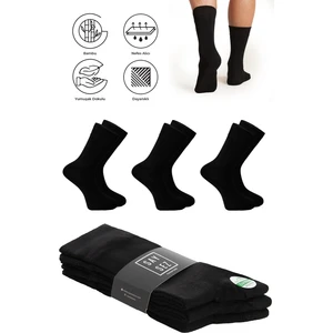 Bambu Erkek Soket Uzun Düz Siyah Çorap Dikişsiz Premium Paket 3'lü / Yıkamalı Kokulu Soft Çorap