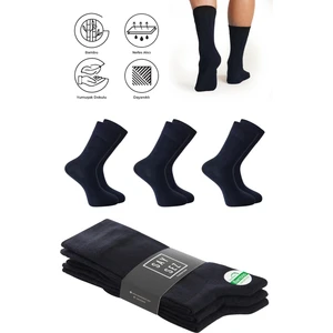 Bambu Erkek Soket Uzun Düz Lacivert Çorap Dikişsiz Premium Paket 3'lü / Yıkamalı Kokulu Soft Çorap