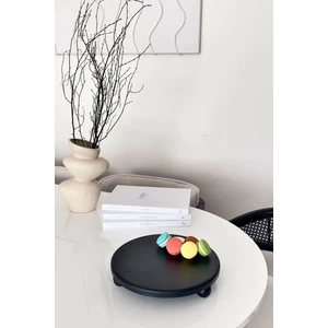 Just Wood Risus Siyah Top Ayaklı 29 cm Ahşap Yuvarlak Pasta Sunum Servis Tabağı